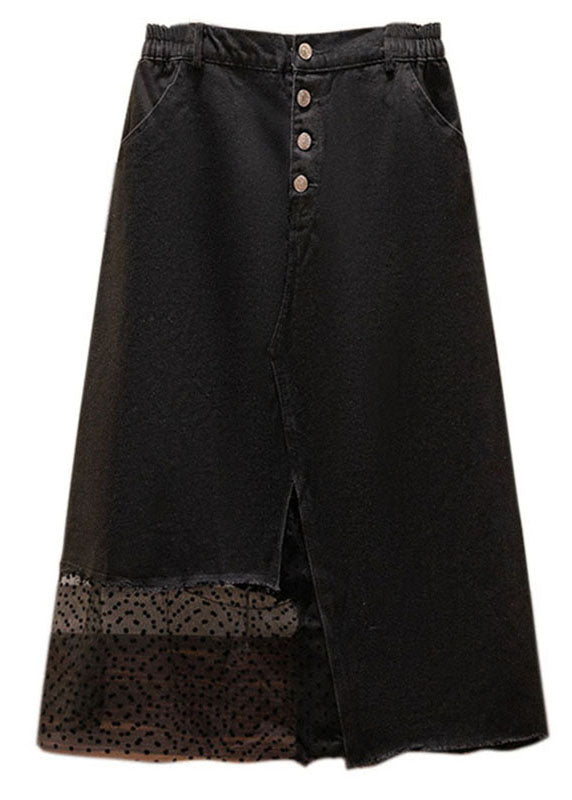 Plus Size Black Asymmetrical Design Pockets Patchwork Denim Skirts Summer