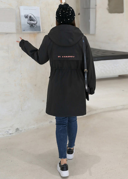 Plus Size Black Cinched Thick Warm Fleece Fine Contton Filled Witner Jacket