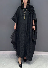 Load image into Gallery viewer, Plus Size Black Floral Tulle Patchwork Cotton Long Dresses Summer