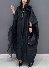 Load image into Gallery viewer, Plus Size Black Floral Tulle Patchwork Cotton Long Dresses Summer