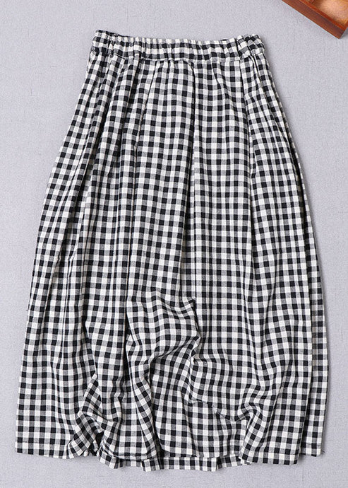 Plus Size Black Grey Plaid Cinched Pockets a line skirts Spring