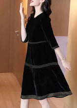 Load image into Gallery viewer, Plus Size Black O-Neck Patchwork Silk Velour Dresses Half Sleeve