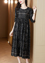 Load image into Gallery viewer, Plus Size Black O-Neck Print Silk Robe Dresses Spring
