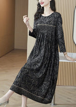 Load image into Gallery viewer, Plus Size Black O-Neck Print Silk Robe Dresses Spring