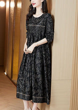 Load image into Gallery viewer, Plus Size Black O-Neck Print Silk Robe Dresses Spring