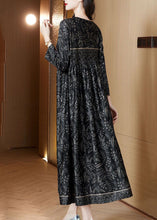 Load image into Gallery viewer, Plus Size Black O-Neck Print Silk Robe Dresses Spring