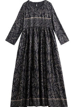Load image into Gallery viewer, Plus Size Black O-Neck Print Silk Robe Dresses Spring