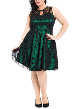 Load image into Gallery viewer, Plus Size Black O-Neck Print Tulle Patchwork Mid Dresses Summer