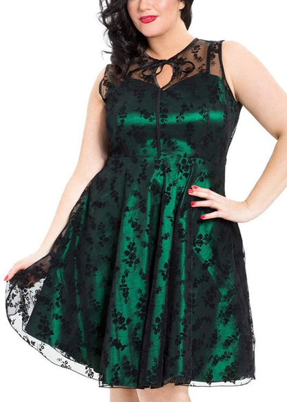 Plus Size Black O-Neck Print Tulle Patchwork Mid Dresses Summer