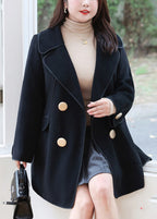 Plus Size Black Oversized Double Breast Woolen Coats Fall