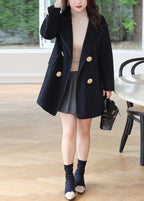 Plus Size Black Oversized Double Breast Woolen Coats Fall