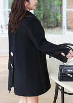 Plus Size Black Oversized Double Breast Woolen Coats Fall