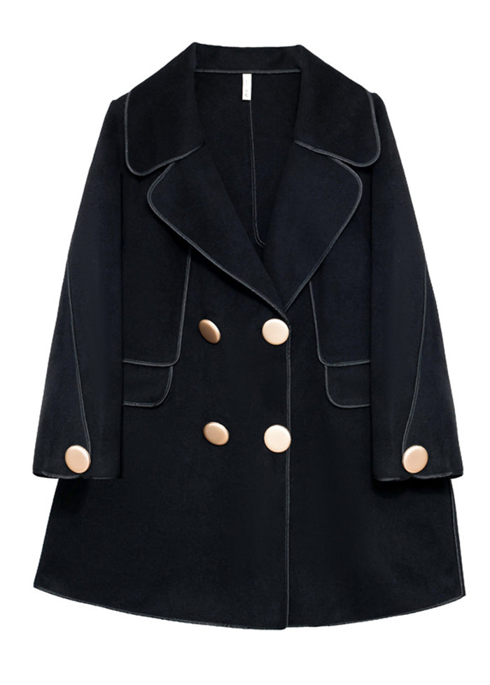 Plus Size Black Oversized Double Breast Woolen Coats Fall