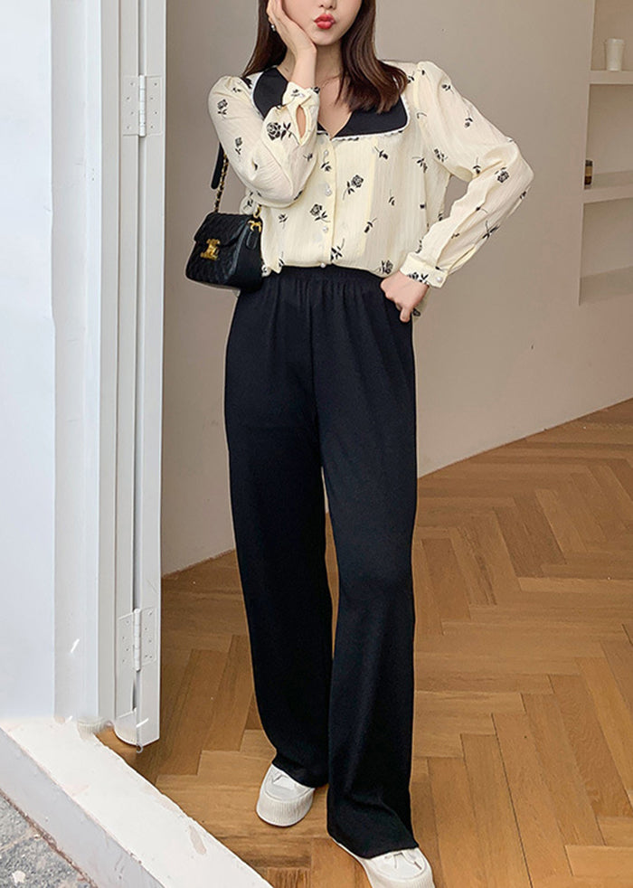 Plus Size Black Oversized Draping Spandex Wide Leg Pants Fall