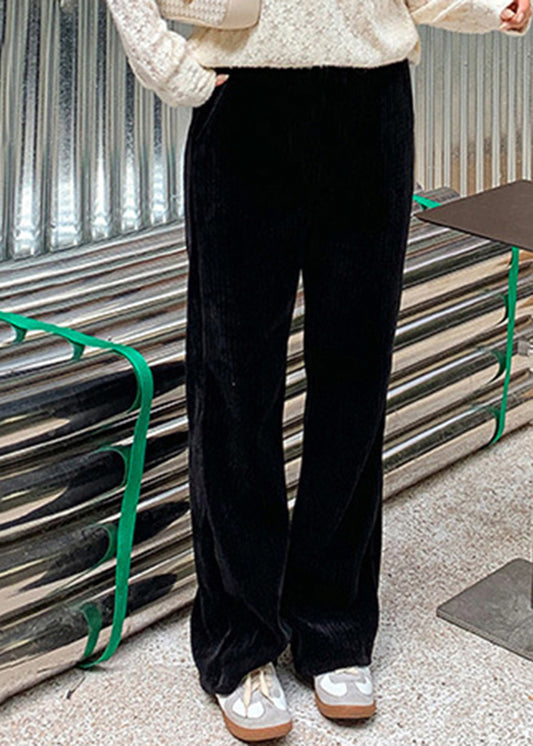 Plus Size Black Oversized Pockets Warm Fleece Corduroy Pants Winter