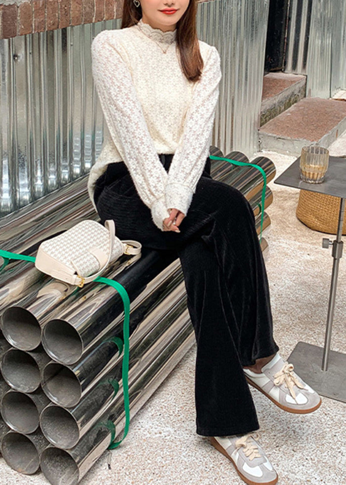 Plus Size Black Oversized Pockets Warm Fleece Corduroy Pants Winter