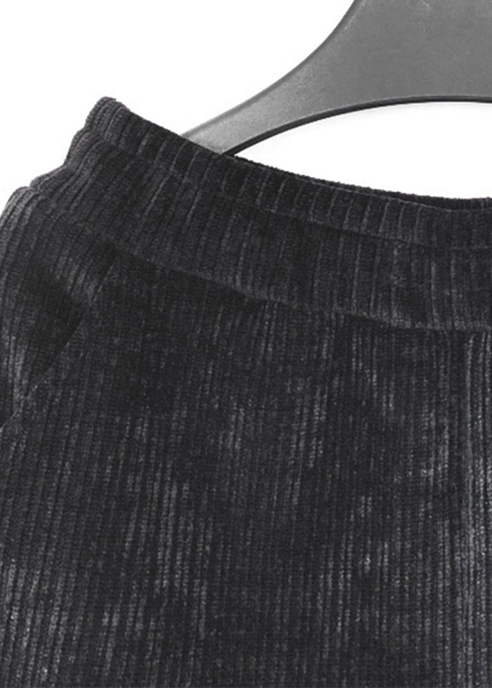 Plus Size Black Oversized Pockets Warm Fleece Corduroy Pants Winter