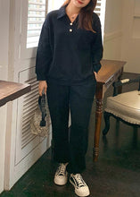 Load image into Gallery viewer, Plus Size Black Peter Pan Collar Elastic Waist Cotton Two Pieces Set Fall