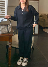 Load image into Gallery viewer, Plus Size Black Peter Pan Collar Elastic Waist Cotton Two Pieces Set Fall