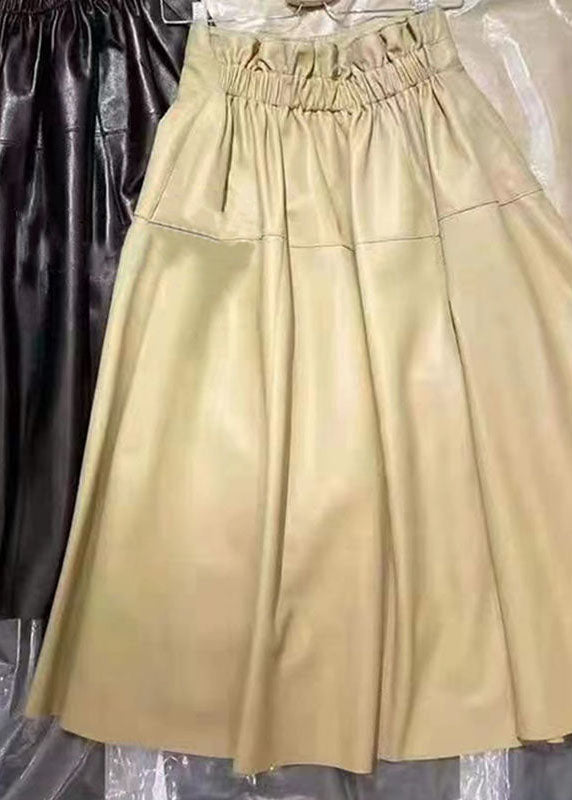 Plus Size Black Pockets wrinkled Patchwork Sheepskin Fall Skirt