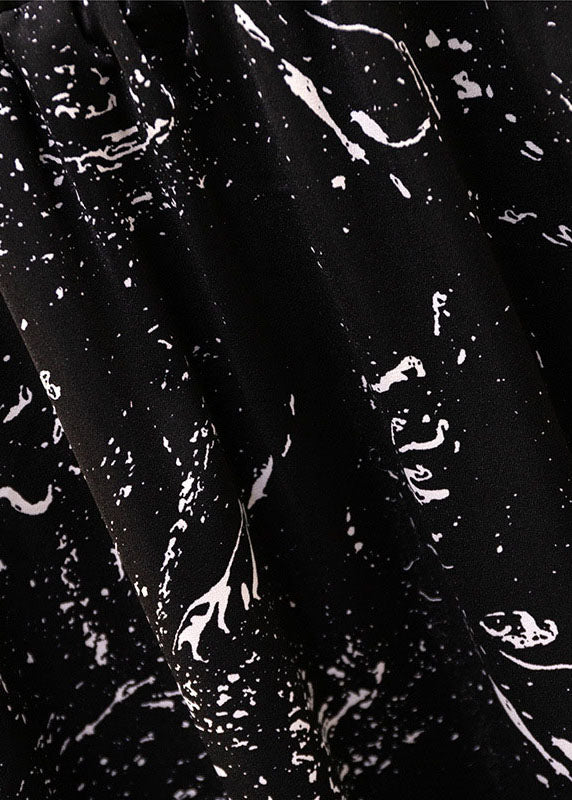 Plus Size Black Print Elastic Waist Patchwork Chiffon Skirts Summer