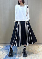 Plus Size Black Striped High Waist A Line Summer Skirts