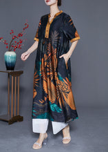 Load image into Gallery viewer, Plus Size Black V Neck Print Silk Long Dress Summer