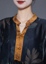 Load image into Gallery viewer, Plus Size Black V Neck Print Silk Long Dress Summer