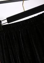 Plus Size Black Wrinkled Elastic Waist Patchwork Velour Skirts Fall