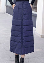 Plus Size Black Zip Up Pockets Fine Cotton Filled Skirt Winter