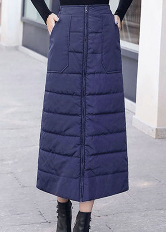 Plus Size Black Zip Up Pockets Fine Cotton Filled Skirt Winter