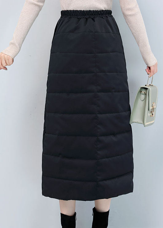 Plus Size Black Zip Up Pockets Fine Cotton Filled Skirt Winter