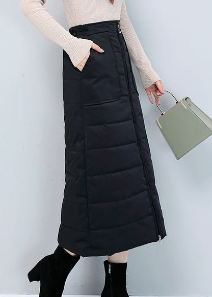 Plus Size Black Zip Up Pockets Fine Cotton Filled Skirt Winter