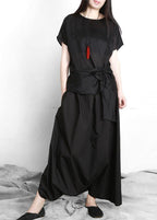 Plus Size Black asymmetrical design Elastic Waist Summer Linen Skirts