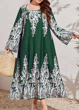 Load image into Gallery viewer, Plus Size Blackish Green O Neck Print Cotton Dress Long Sleeve