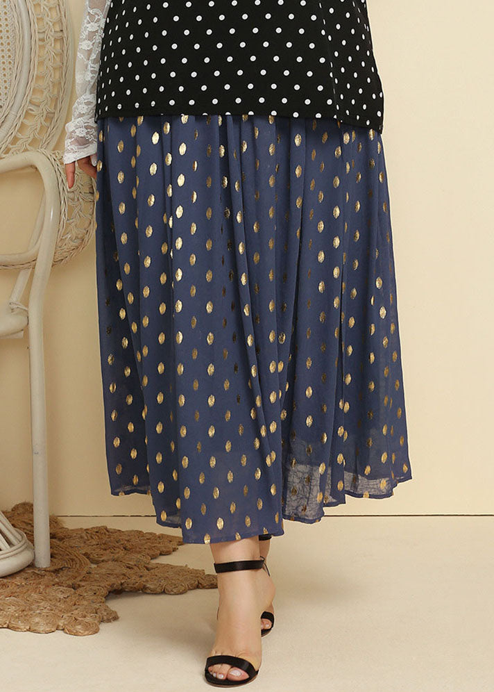 Plus Size Blue Dot Print Patchwork Chiffon Pleated Skirt Summer
