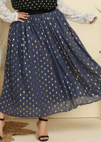 Plus Size Blue Dot Print Patchwork Chiffon Pleated Skirt Summer