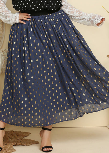 Plus Size Blue Dot Print Patchwork Chiffon Pleated Skirt Summer