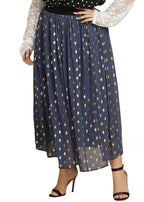 Plus Size Blue Dot Print Patchwork Chiffon Pleated Skirt Summer