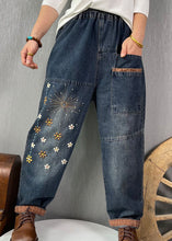 Load image into Gallery viewer, Plus Size Blue Embroideried Pockets denim Pants Spring