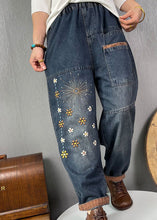 Load image into Gallery viewer, Plus Size Blue Embroideried Pockets denim Pants Spring