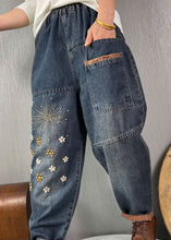 Load image into Gallery viewer, Plus Size Blue Embroideried Pockets denim Pants Spring