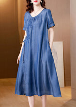 Load image into Gallery viewer, Plus Size Blue Embroideried Side Open Denim Dress Summer