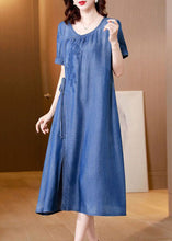 Load image into Gallery viewer, Plus Size Blue Embroideried Side Open Denim Dress Summer