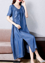 Load image into Gallery viewer, Plus Size Blue Embroideried Side Open Denim Dress Summer