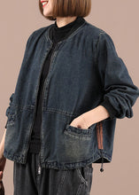 Load image into Gallery viewer, Plus Size Blue Loose Zippered Pockets Fall Denim Long sleeve Jackets
