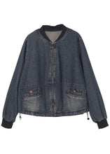 Load image into Gallery viewer, Plus Size Blue Loose Zippered Pockets Fall Denim Long sleeve Jackets