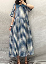 Load image into Gallery viewer, Plus Size Blue Peter Pan Collar Plaid Linen Dresses Summer