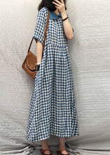 Load image into Gallery viewer, Plus Size Blue Peter Pan Collar Plaid Linen Dresses Summer