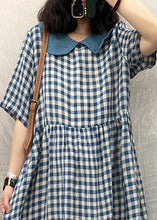 Load image into Gallery viewer, Plus Size Blue Peter Pan Collar Plaid Linen Dresses Summer